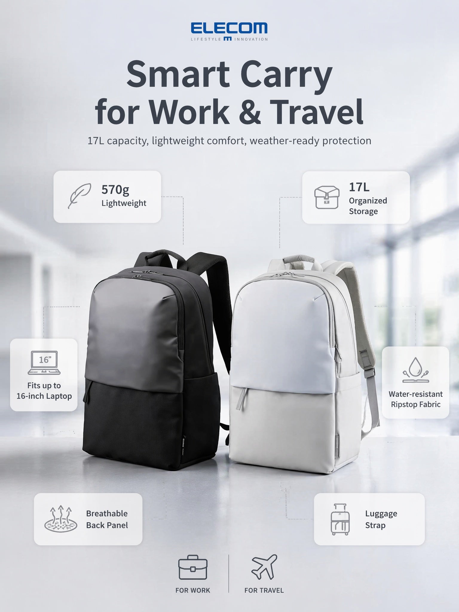 Ultra Light 570g Office Backpack | 16" Shockproof Laptop Bag,