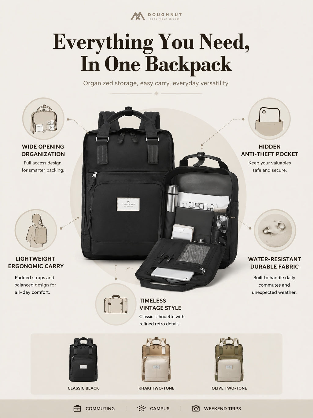 Premium Multi-Pocket Laptop Backpack - Lightweight & Versatile