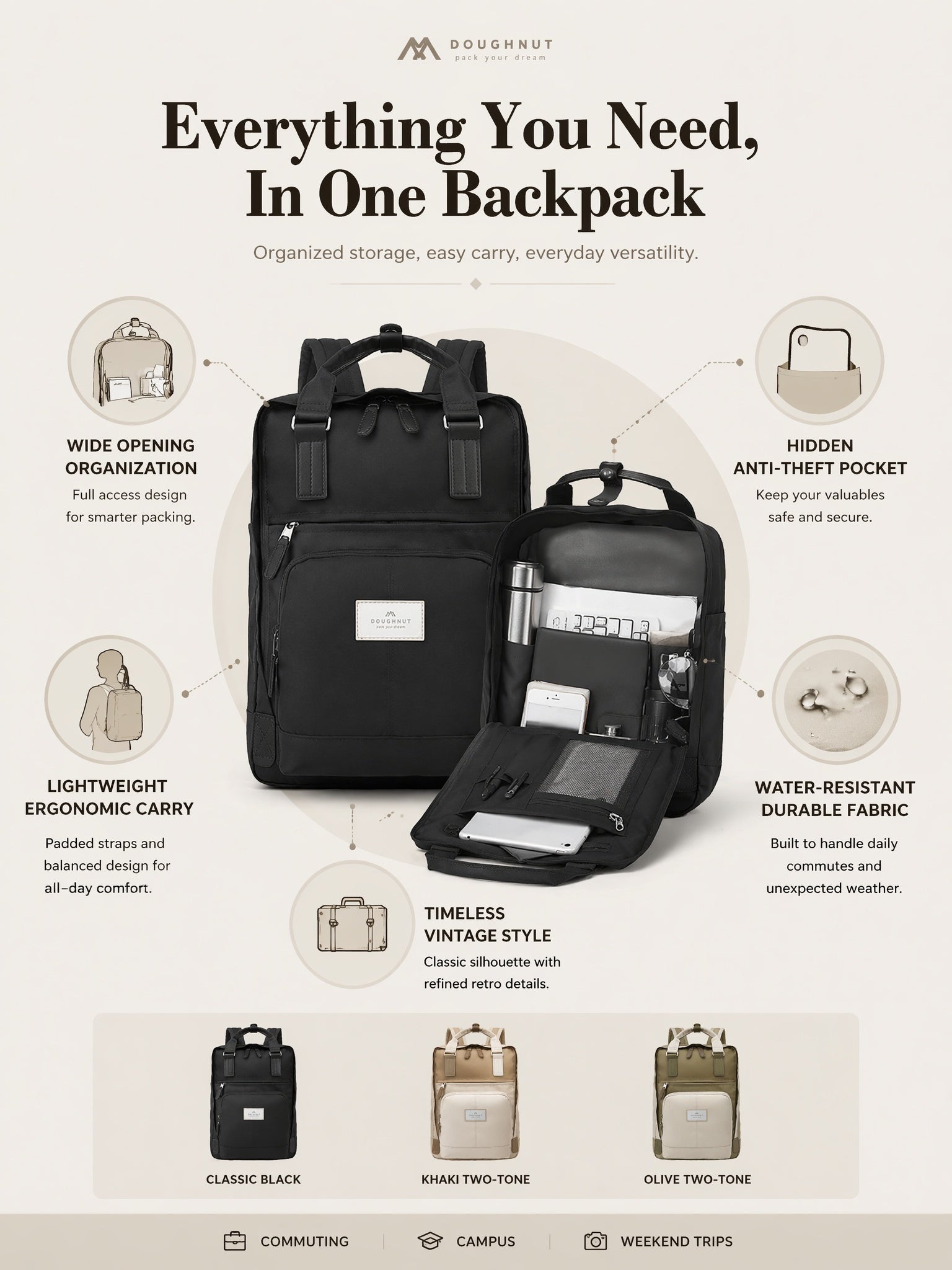 Premium Multi-Pocket Laptop Backpack - Lightweight & Versatile