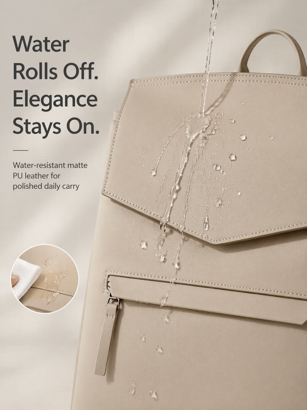 Waterproof Leather Women Laptop Backpack, Multi-Pocket Office Travel Backpack 14 Inch