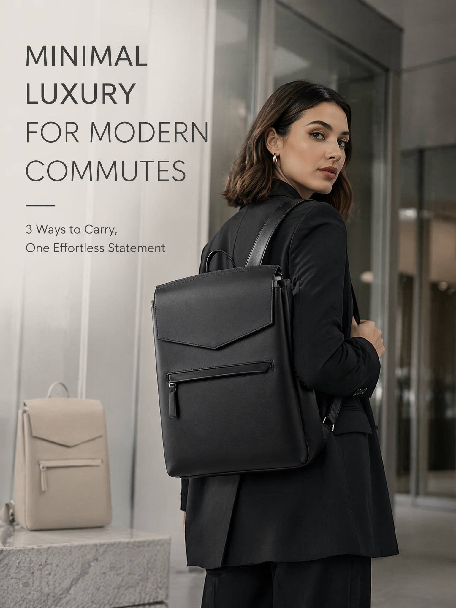 Waterproof Leather Women Laptop Backpack, Multi-Pocket Office Travel Backpack 14 Inch