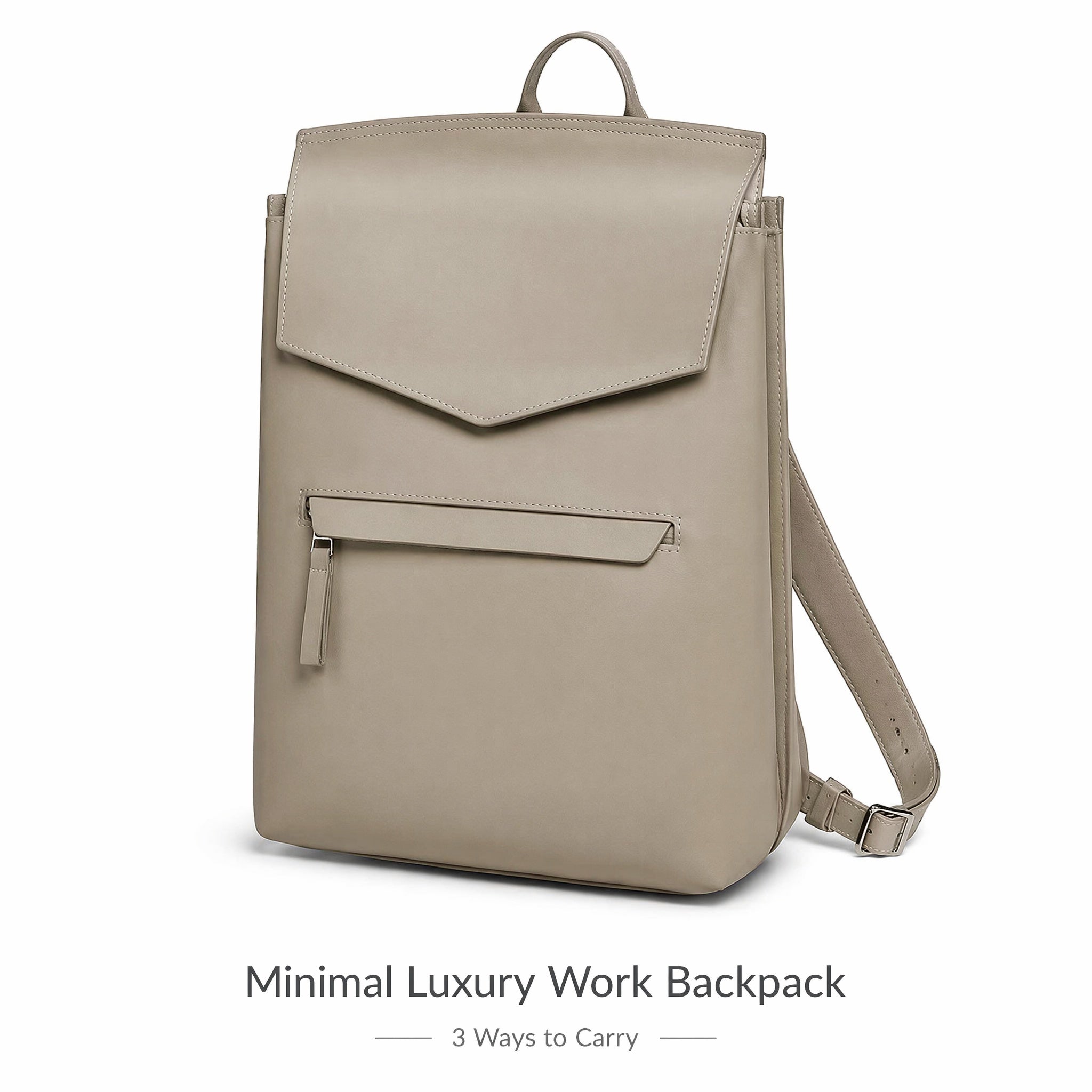 Waterproof Leather Women Laptop Backpack, Multi-Pocket Office Travel Backpack 14 Inch