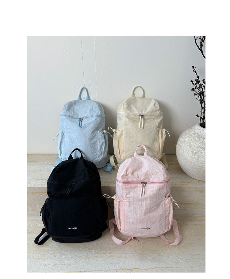 Pastel Soft Wrinkle Nylon Backpack | Ultra Light Water Resistant Multi Pocket Daily Daypack for Women School & Commute