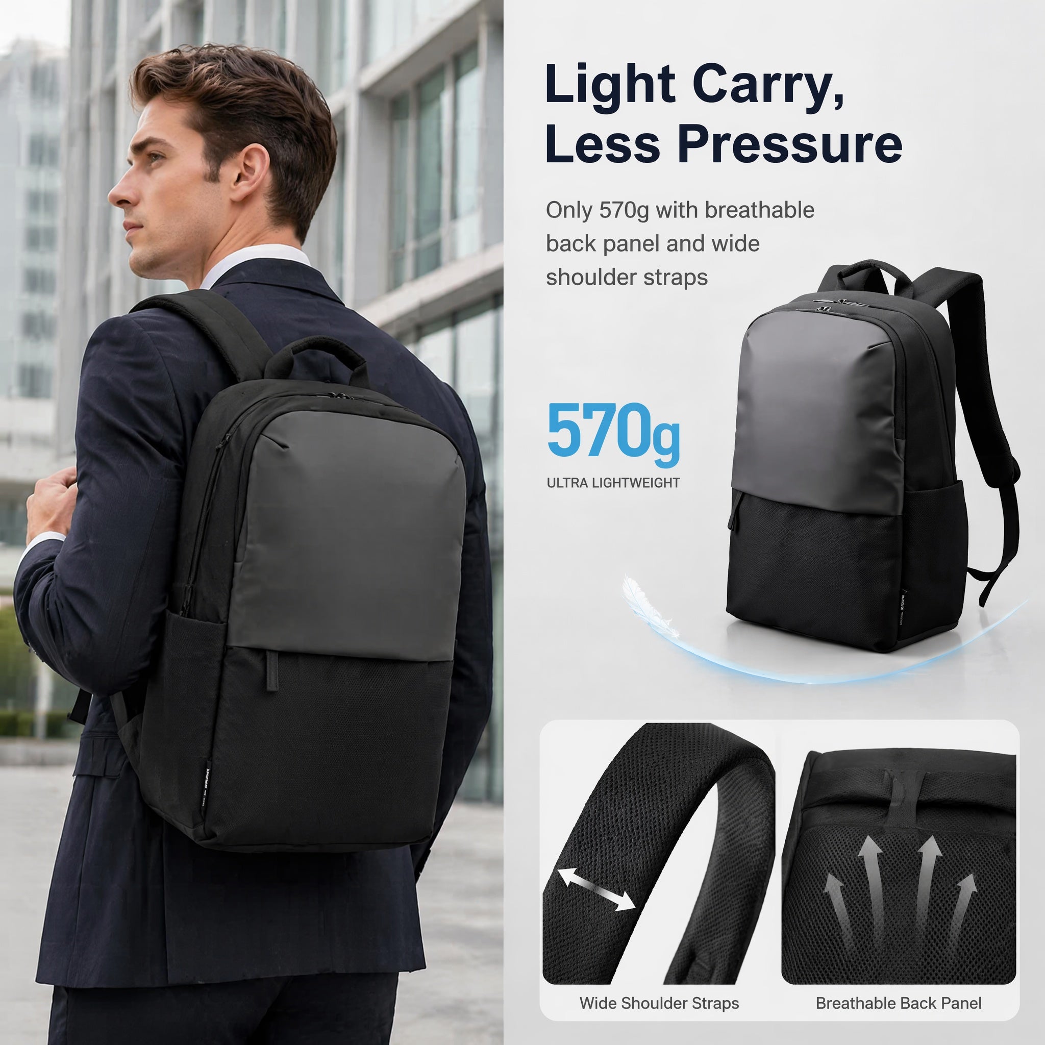 Ultra Light 570g Office Backpack | 16" Shockproof Laptop Bag,